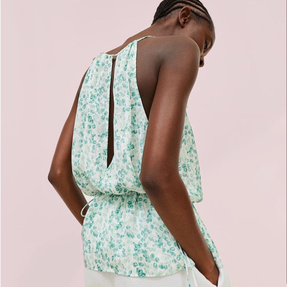 H&M Green Floral Camisole sheer top
